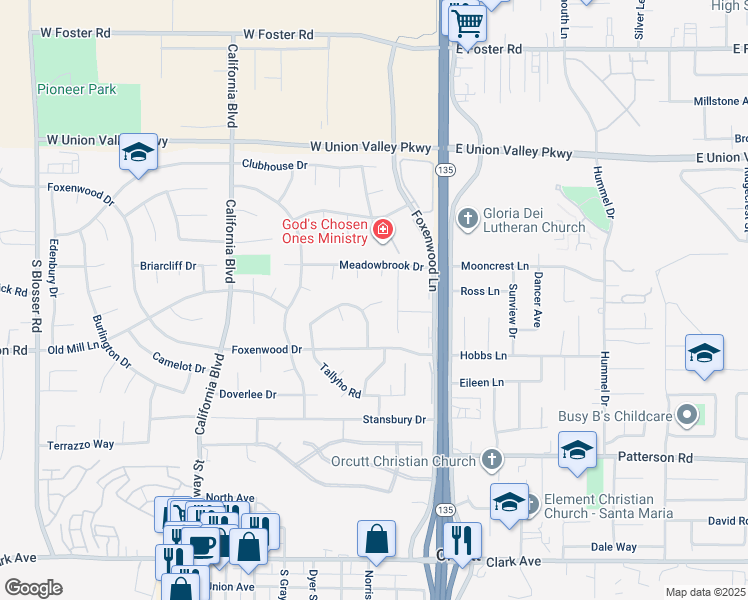 map of restaurants, bars, coffee shops, grocery stores, and more near 4495 Cuttlebon Court in Santa Maria