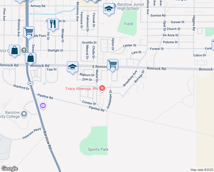 map of restaurants, bars, coffee shops, grocery stores, and more near 1025 Broadway Avenue in Barstow