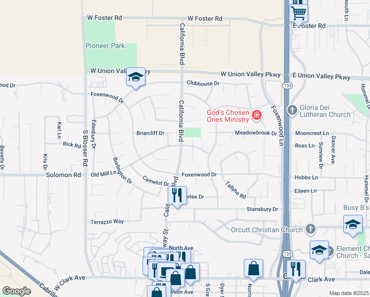 map of restaurants, bars, coffee shops, grocery stores, and more near 788 Old Mill Lane in Santa Maria