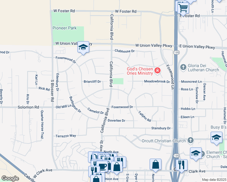 map of restaurants, bars, coffee shops, grocery stores, and more near 788 Old Mill Lane in Santa Maria
