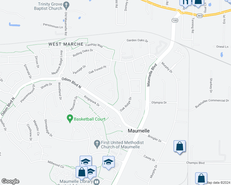 map of restaurants, bars, coffee shops, grocery stores, and more near 63 Oak Forest Loop in Maumelle