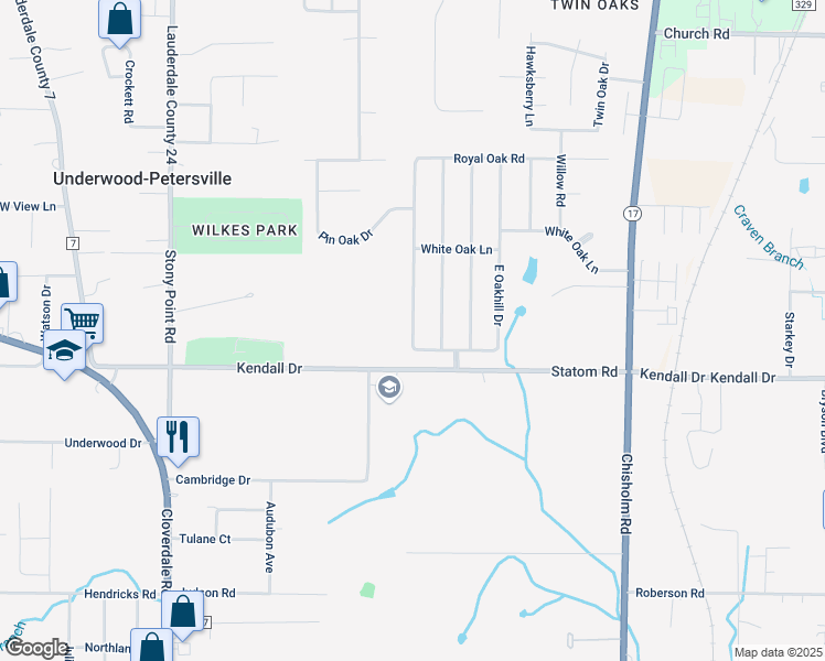 map of restaurants, bars, coffee shops, grocery stores, and more near 111-129 West Oakhill Drive in Florence
