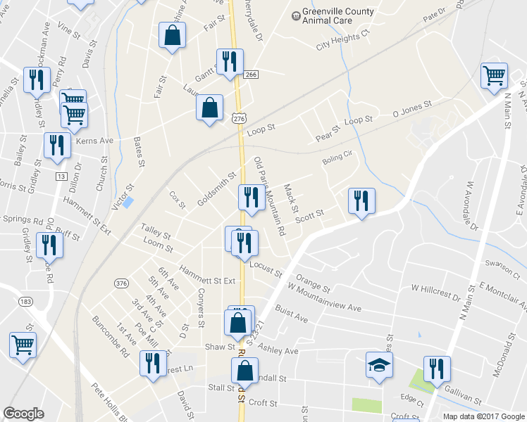 map of restaurants, bars, coffee shops, grocery stores, and more near 23 Earnhardt Street in Greenville
