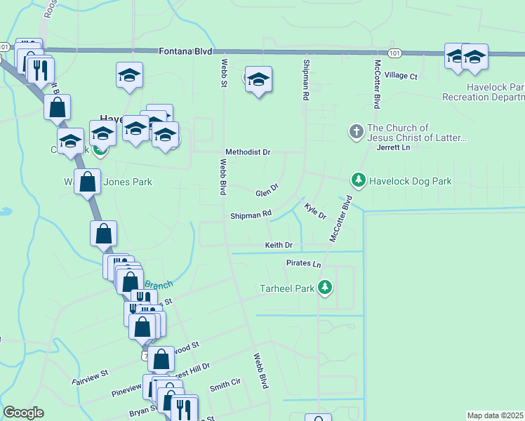 map of restaurants, bars, coffee shops, grocery stores, and more near 109 Shipman Road in Havelock