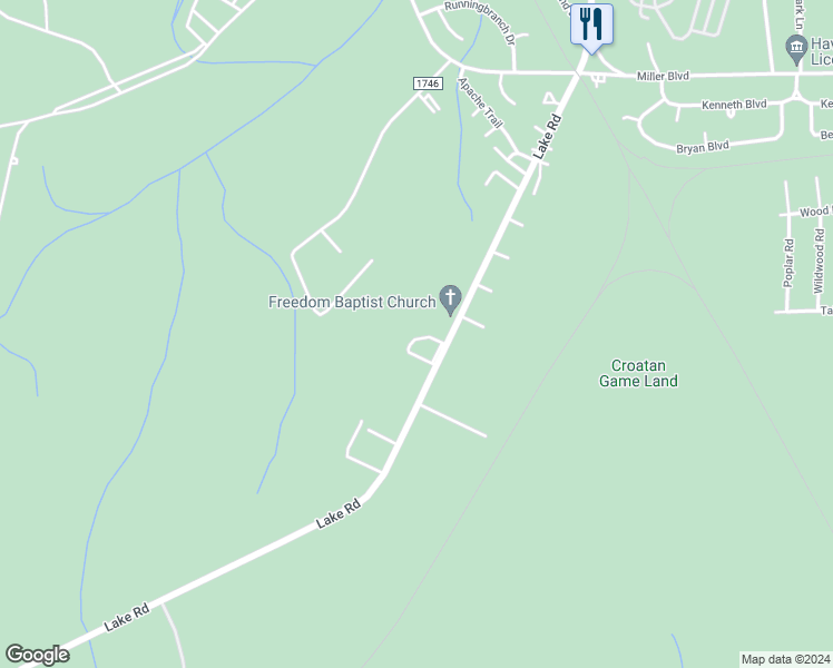 map of restaurants, bars, coffee shops, grocery stores, and more near 124 Heather Glenn Circle in Havelock