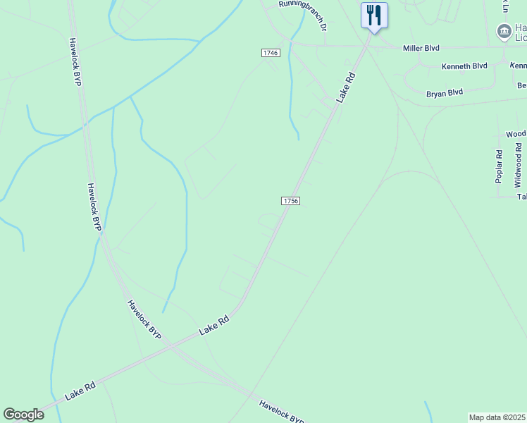 map of restaurants, bars, coffee shops, grocery stores, and more near 124 Heather Glenn Circle in Havelock