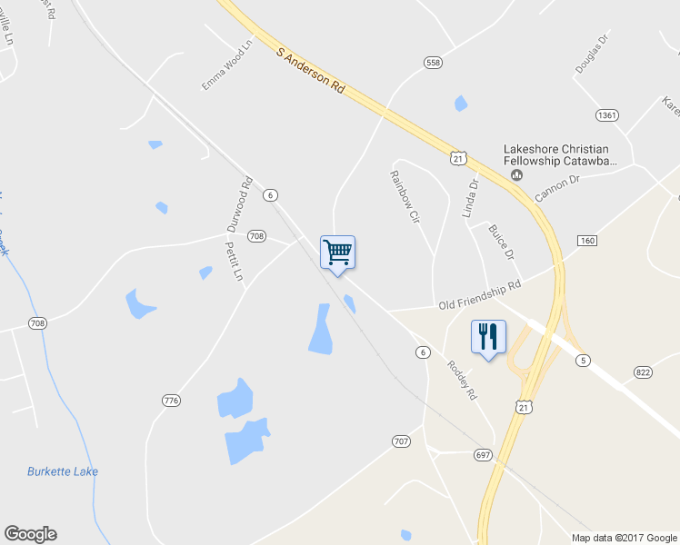 map of restaurants, bars, coffee shops, grocery stores, and more near 3841 Lesslie Highway in Rock Hill