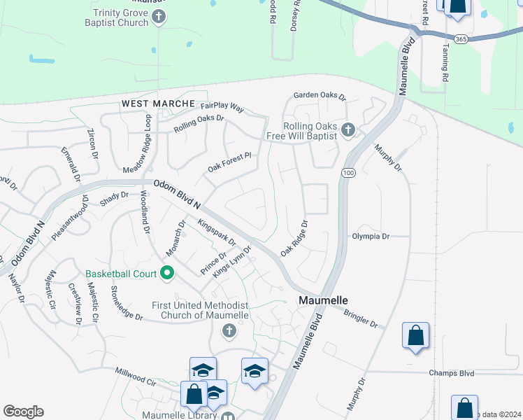 map of restaurants, bars, coffee shops, grocery stores, and more near 1 Oak Forest Cove in Maumelle