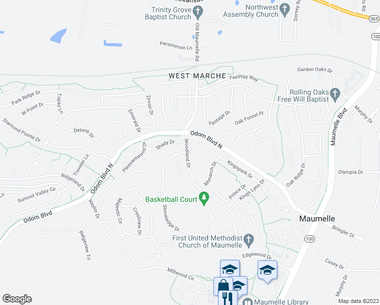 map of restaurants, bars, coffee shops, grocery stores, and more near 1 Regal Circle in Maumelle