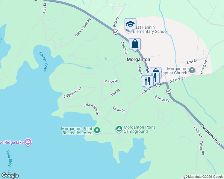 map of restaurants, bars, coffee shops, grocery stores, and more near 35 Ridge Street in Morganton