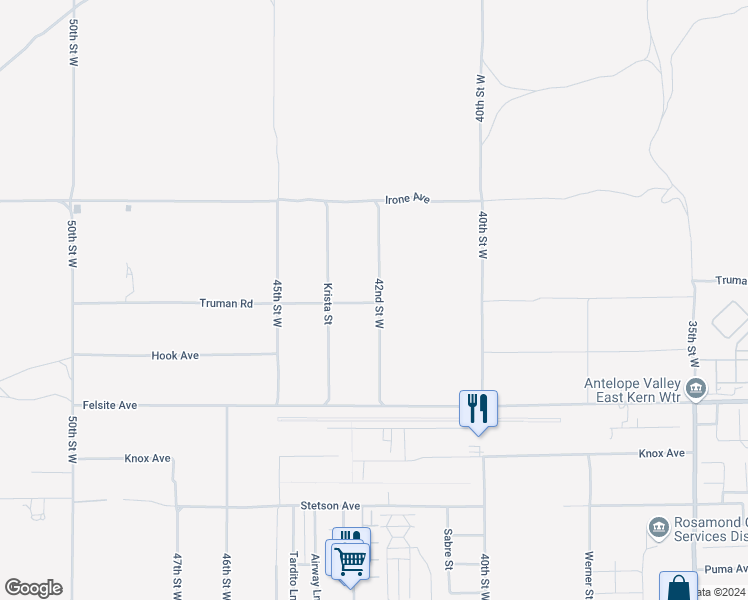 map of restaurants, bars, coffee shops, grocery stores, and more near Truman Road in Rosamond