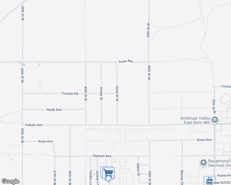 map of restaurants, bars, coffee shops, grocery stores, and more near 42nd Street West in Rosamond