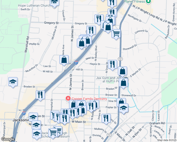 map of restaurants, bars, coffee shops, grocery stores, and more near 601 Hill Street in Jacksonville