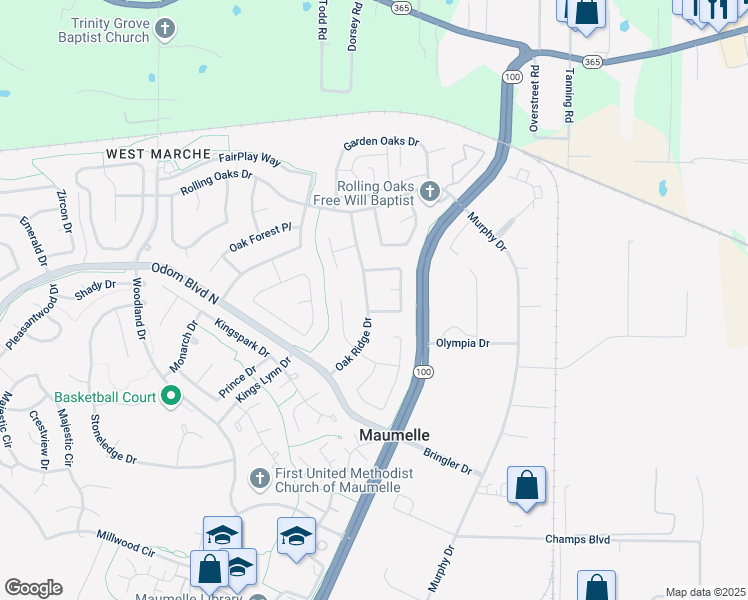 map of restaurants, bars, coffee shops, grocery stores, and more near 32 Oak Ridge Drive in Maumelle