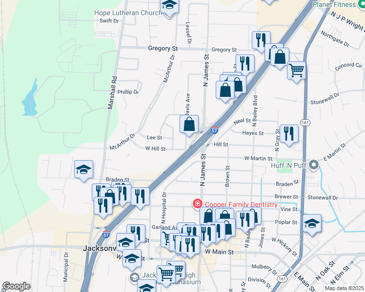 map of restaurants, bars, coffee shops, grocery stores, and more near 900 North Jeff Davis Avenue in Jacksonville