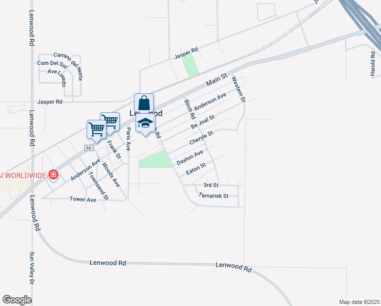 map of restaurants, bars, coffee shops, grocery stores, and more near 25498 Dayton Avenue in Barstow