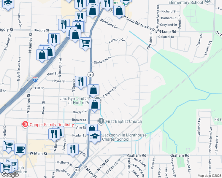 map of restaurants, bars, coffee shops, grocery stores, and more near 2 Danbury Lane in Jacksonville