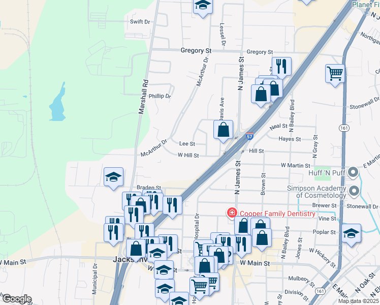 map of restaurants, bars, coffee shops, grocery stores, and more near 1216 Hill Street in Jacksonville