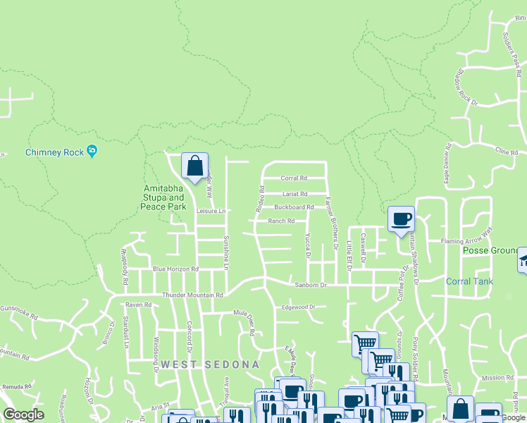 map of restaurants, bars, coffee shops, grocery stores, and more near 810 Rodeo Road in Sedona