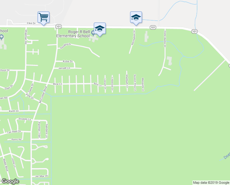 map of restaurants, bars, coffee shops, grocery stores, and more near 1102 Litewood Court in Havelock