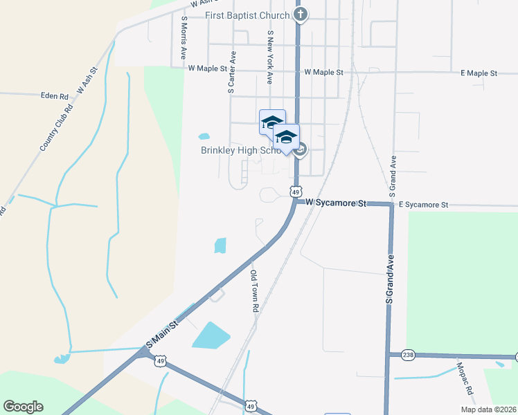 map of restaurants, bars, coffee shops, grocery stores, and more near 413 Dial Circle in Brinkley