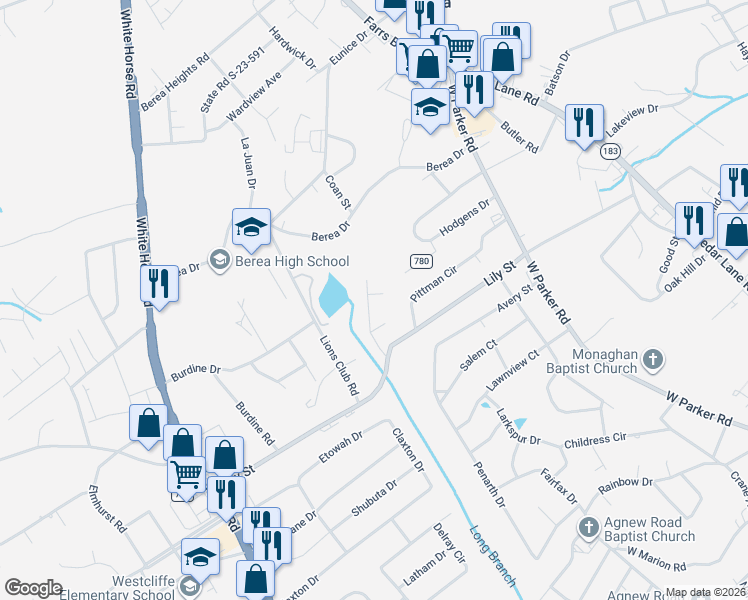 map of restaurants, bars, coffee shops, grocery stores, and more near 11 Scottie Court in Greenville