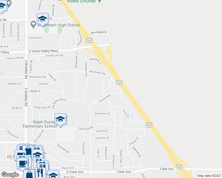 map of restaurants, bars, coffee shops, grocery stores, and more near 1490 Bathurst Drive in Santa Maria