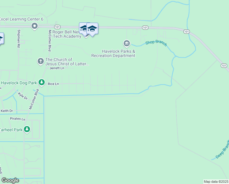map of restaurants, bars, coffee shops, grocery stores, and more near 1202 Wormwood Branch Court in Havelock