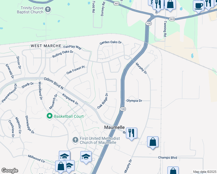 map of restaurants, bars, coffee shops, grocery stores, and more near 34 Oak Ridge Dr in Maumelle