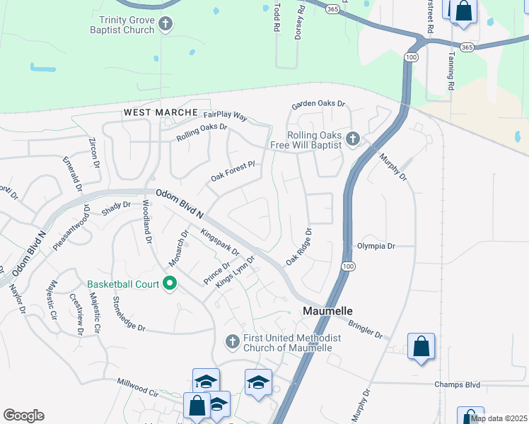 map of restaurants, bars, coffee shops, grocery stores, and more near 7 Oak Forest Cove in Maumelle