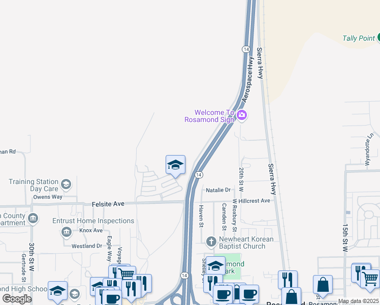 map of restaurants, bars, coffee shops, grocery stores, and more near Frontage Road in Willow Springs