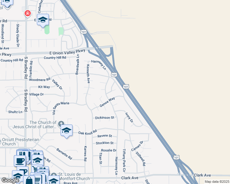 map of restaurants, bars, coffee shops, grocery stores, and more near 1494 Bathurst Drive in Orcutt