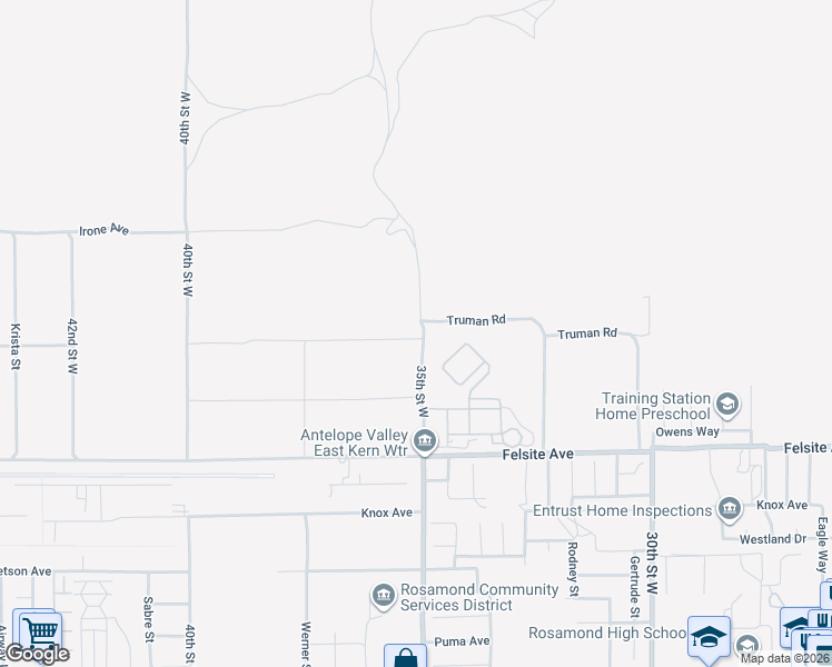 map of restaurants, bars, coffee shops, grocery stores, and more near 3089 Truman Road in Rosamond