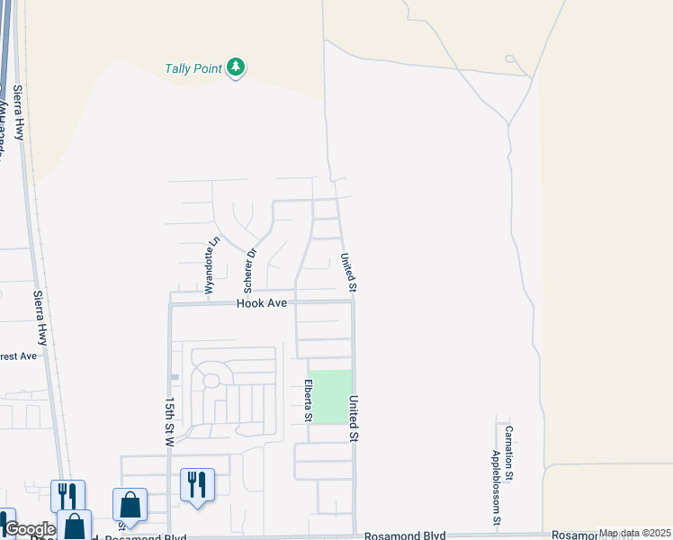 map of restaurants, bars, coffee shops, grocery stores, and more near 3648 Cornelius Court in Rosamond