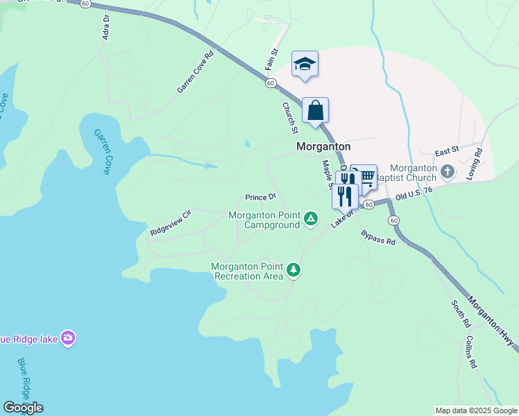 map of restaurants, bars, coffee shops, grocery stores, and more near 35 Ridge Street in Morganton