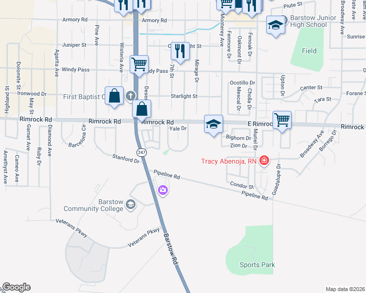 map of restaurants, bars, coffee shops, grocery stores, and more near 2040 Princeton Drive in Barstow