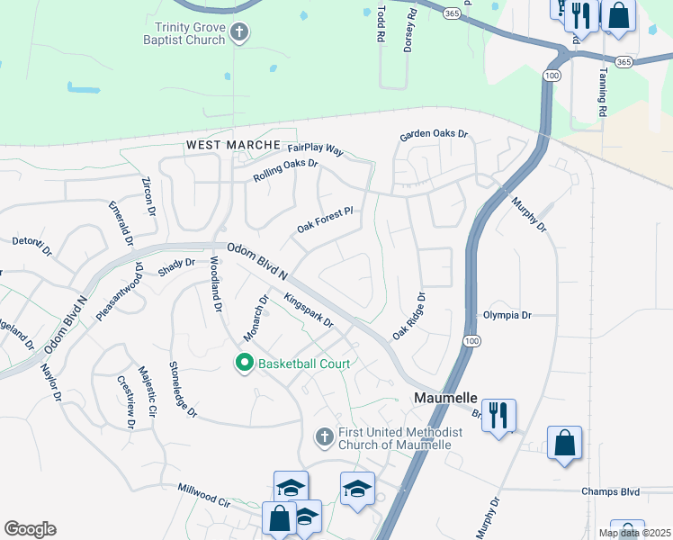 map of restaurants, bars, coffee shops, grocery stores, and more near 10 Oak Forest Loop in Maumelle