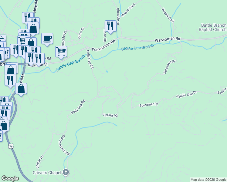 map of restaurants, bars, coffee shops, grocery stores, and more near 268 Curt Dotson Drive in Clayton