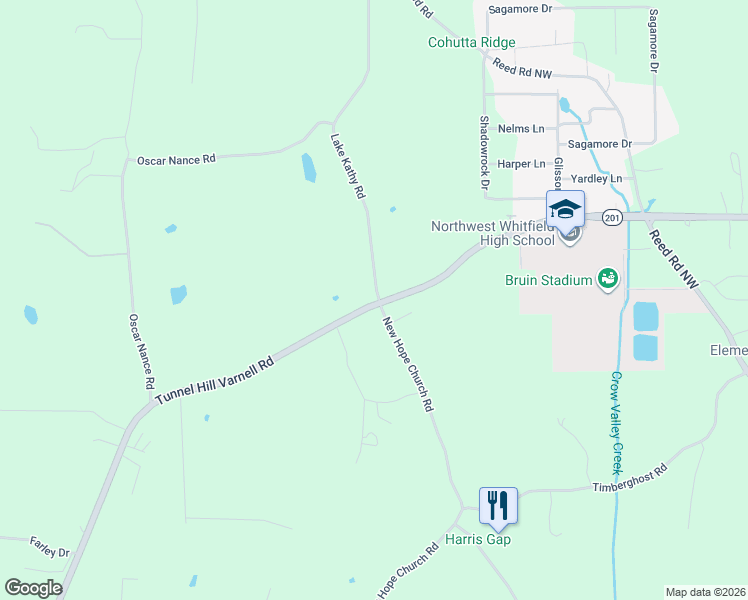 map of restaurants, bars, coffee shops, grocery stores, and more near 1802 Tunnel Hill Varnell Road in Tunnel Hill