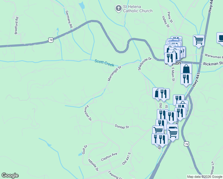 map of restaurants, bars, coffee shops, grocery stores, and more near 6 Tyler Lane in Clayton