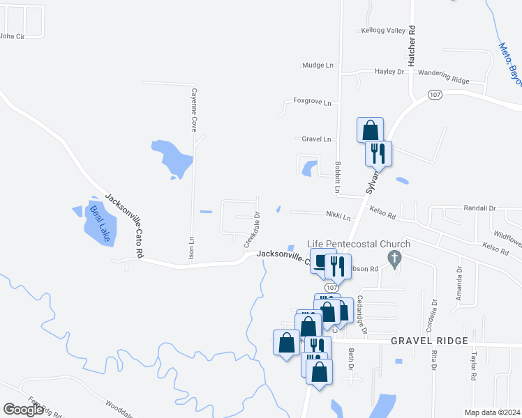 map of restaurants, bars, coffee shops, grocery stores, and more near 20 Creekdale Drive in Sherwood