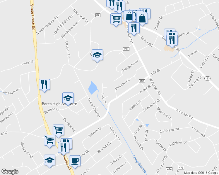 map of restaurants, bars, coffee shops, grocery stores, and more near 11 Scottie Court in Greenville