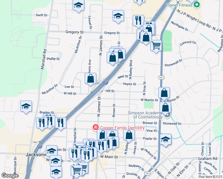 map of restaurants, bars, coffee shops, grocery stores, and more near 704 Hill Street in Jacksonville