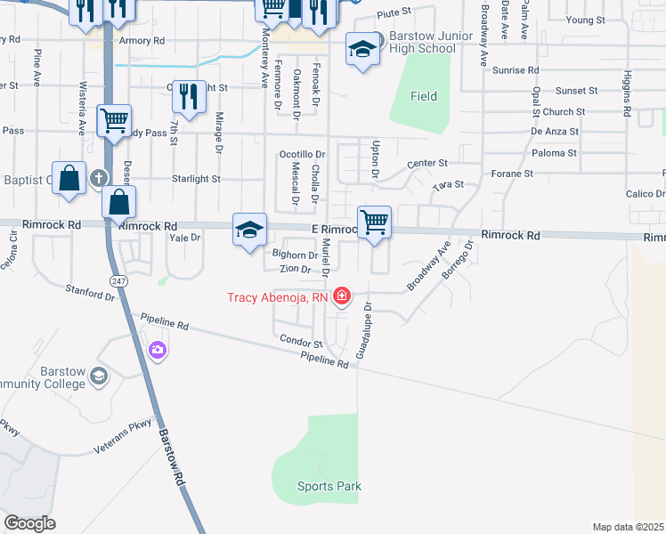 map of restaurants, bars, coffee shops, grocery stores, and more near 2032 Sequoia Drive in Barstow
