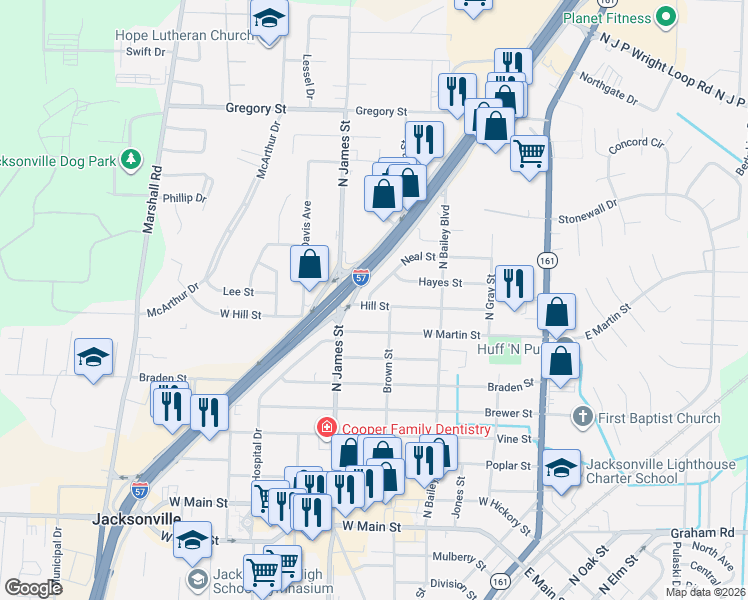map of restaurants, bars, coffee shops, grocery stores, and more near 704 Hill Street in Jacksonville