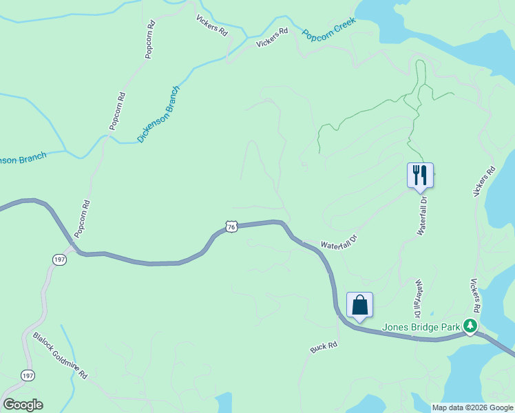 map of restaurants, bars, coffee shops, grocery stores, and more near Lake View Lane in Clayton