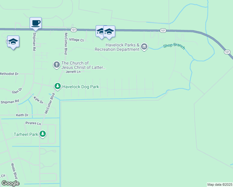 map of restaurants, bars, coffee shops, grocery stores, and more near 1004 Locust Court in Havelock