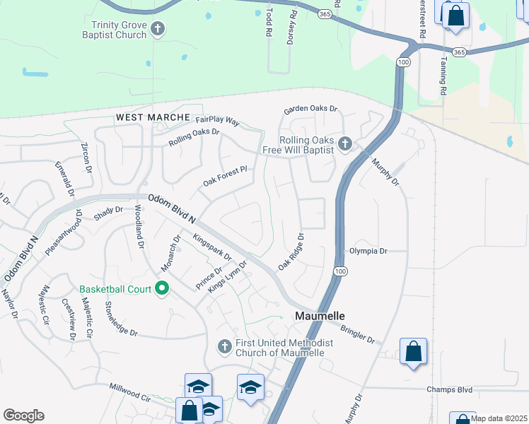map of restaurants, bars, coffee shops, grocery stores, and more near 7 Oak Forest Cove in Maumelle