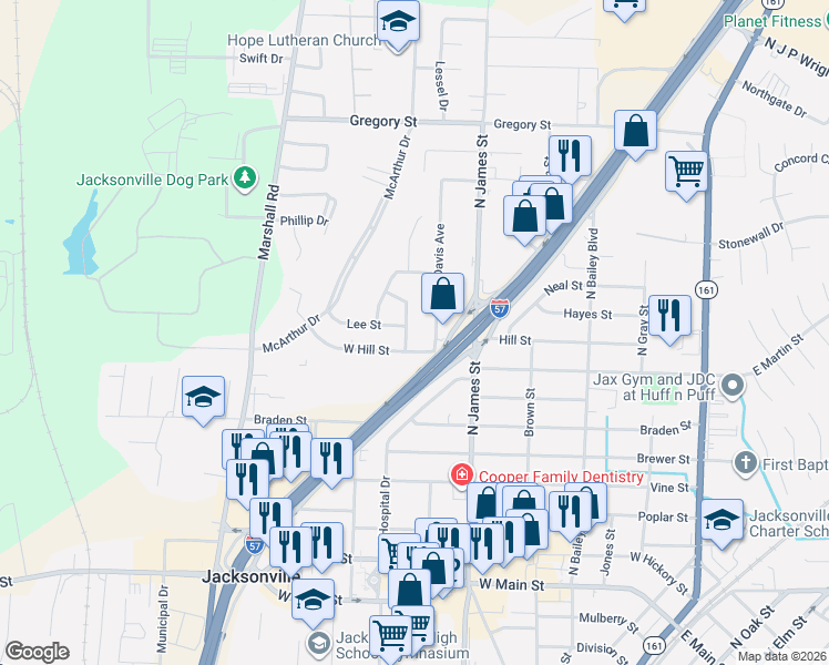 map of restaurants, bars, coffee shops, grocery stores, and more near 905 Oakhurst Drive in Jacksonville