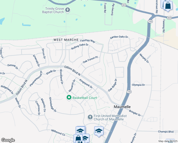 map of restaurants, bars, coffee shops, grocery stores, and more near 10 Oak Forest Loop in Maumelle
